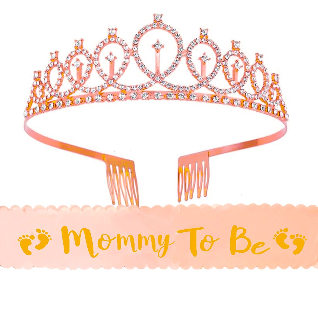 Rose Gold Tiara wth Mom To Be Sash Combo - 2PC