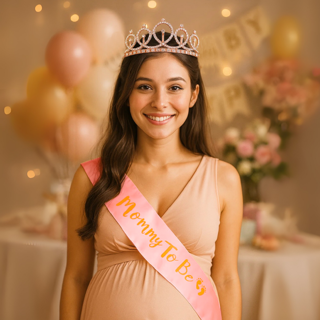 Rose Gold Tiara wth Mom To Be Sash Combo - 2PC