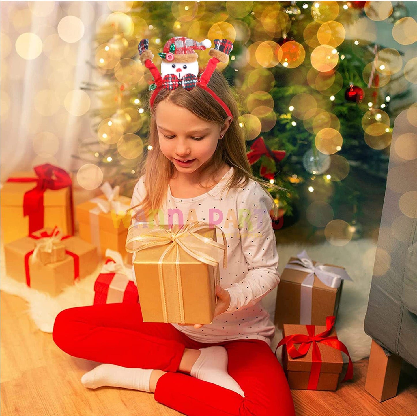 Waving Santa Claus with Gloves & Bow Headband