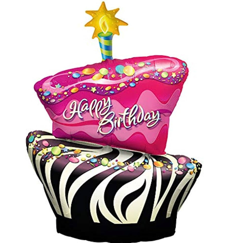 Happy Birthday Pink & Black Zebra Stripes Balloon - Helium Filled - 5PC