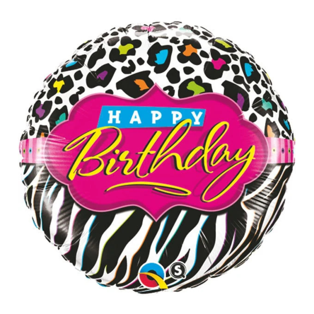 Happy Birthday Pink & Black Zebra Stripes Balloon - Helium Filled - 5PC