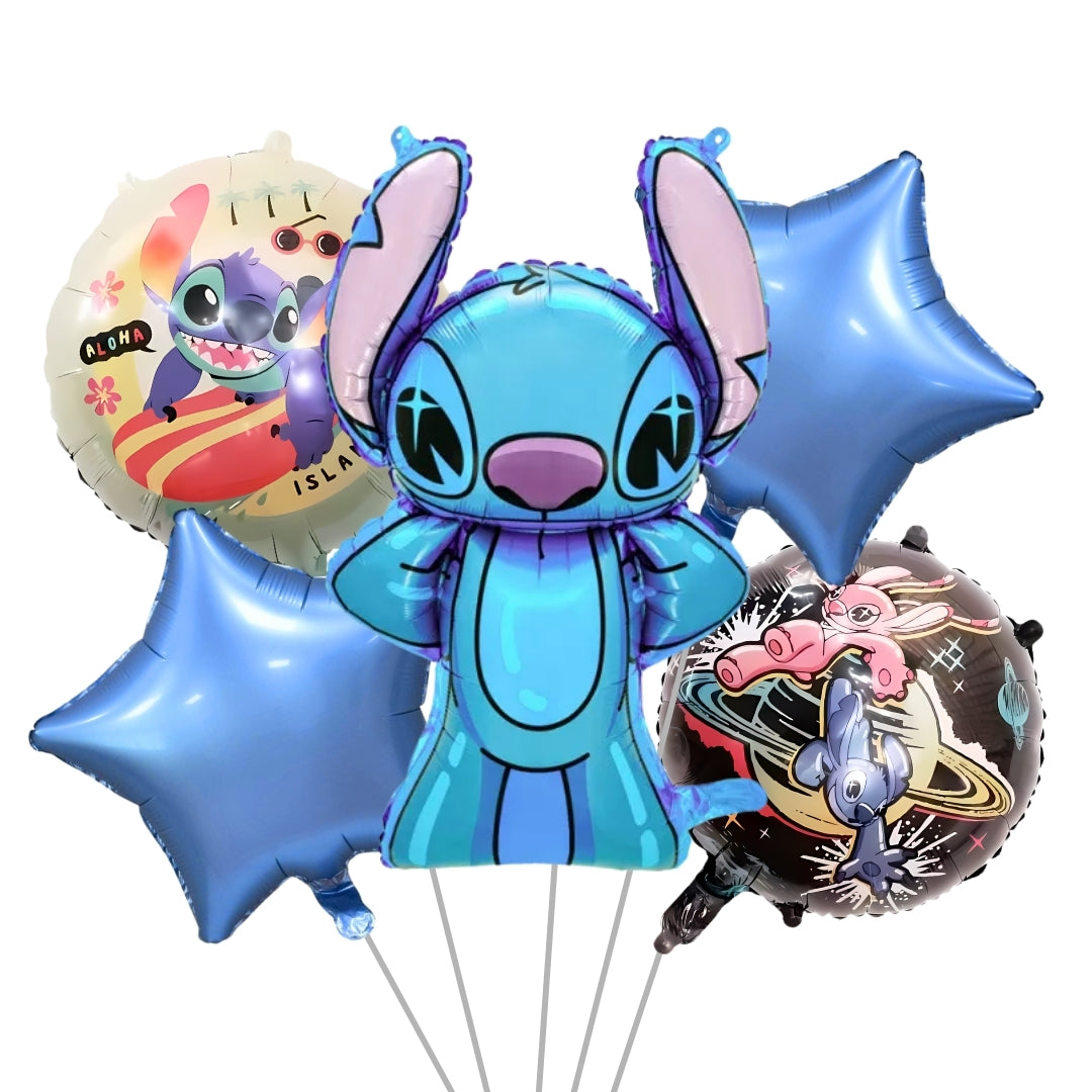Stitch Theme Birthday Balloon Combo Set - Helium Quality - 5PC