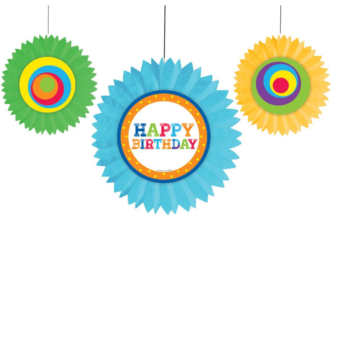 Paper Fan Decoration with Happy Birthday Cutouts - 3PC