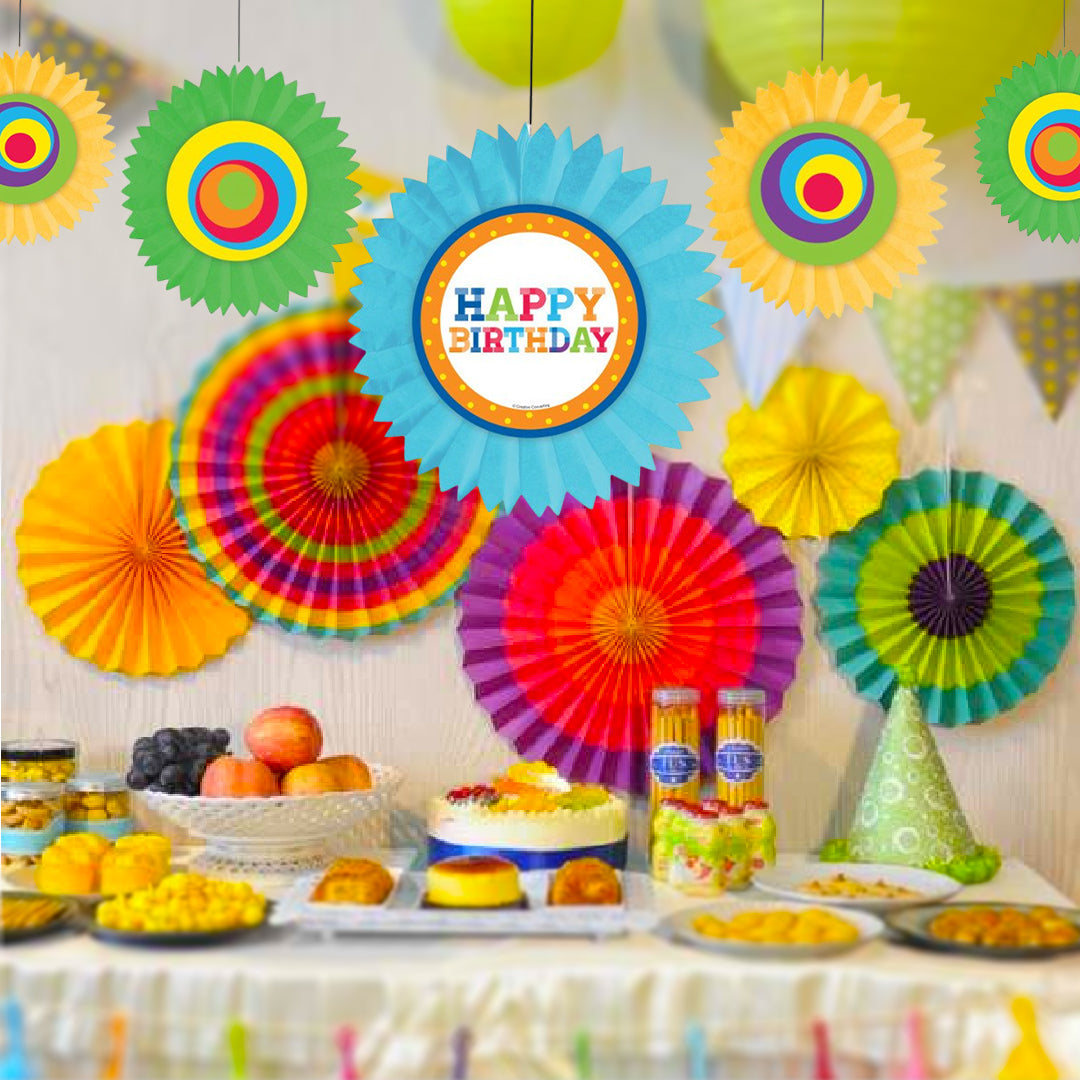 Paper Fan Decoration with Happy Birthday Cutouts - 3PC