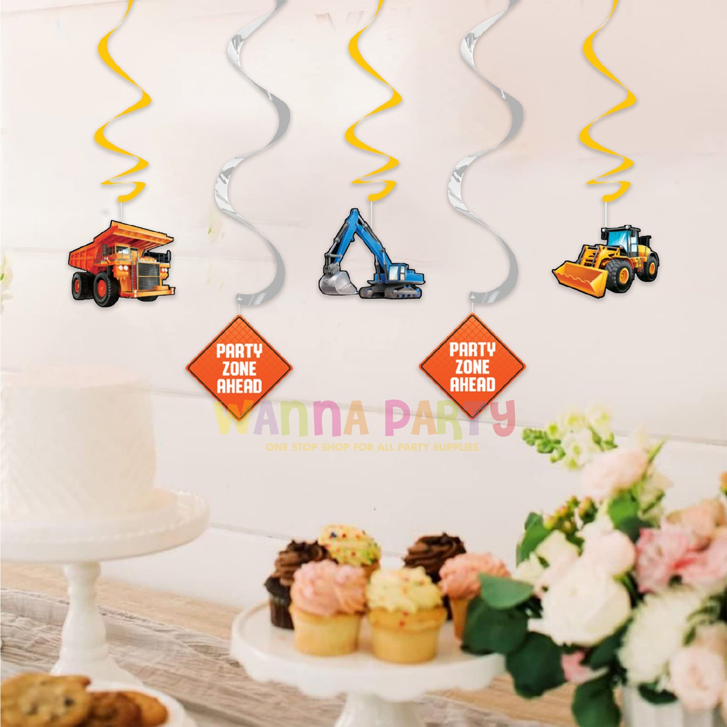 Under construction Swirl Decorations - 5PC