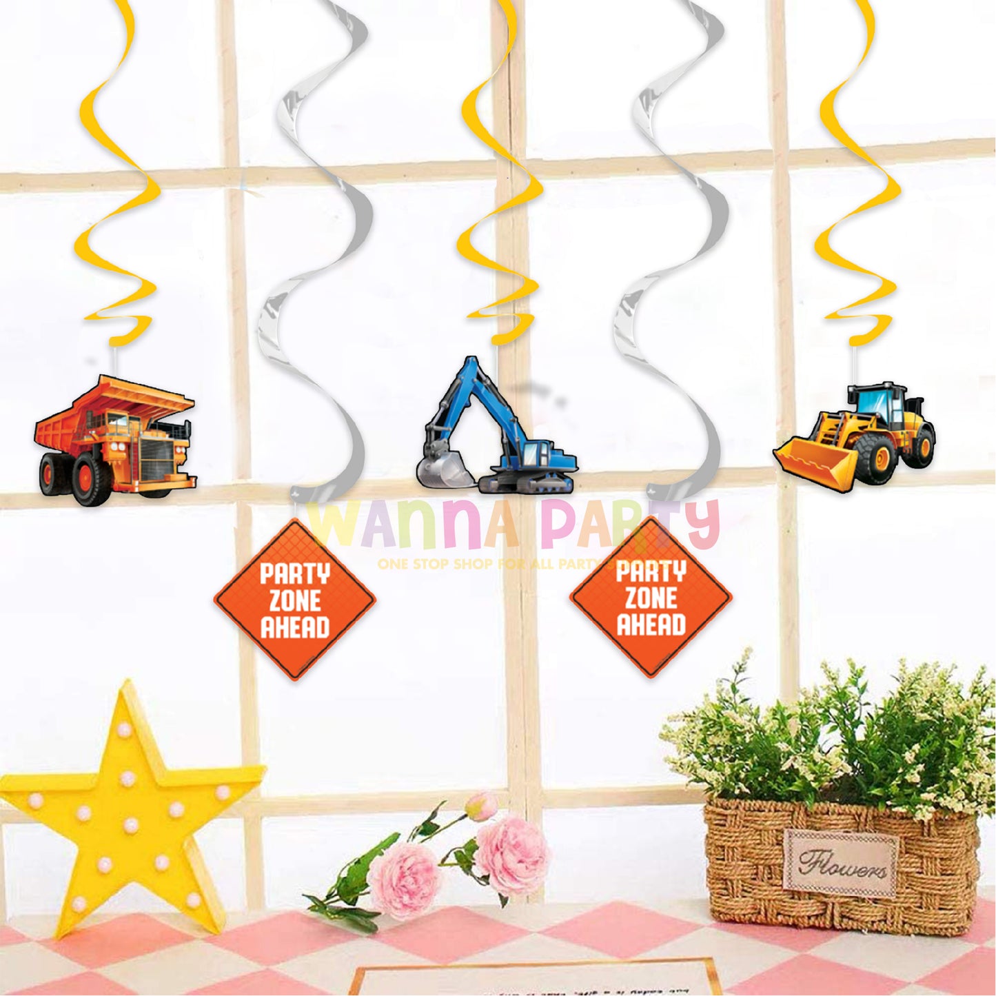 Under construction Swirl Decorations - 5PC