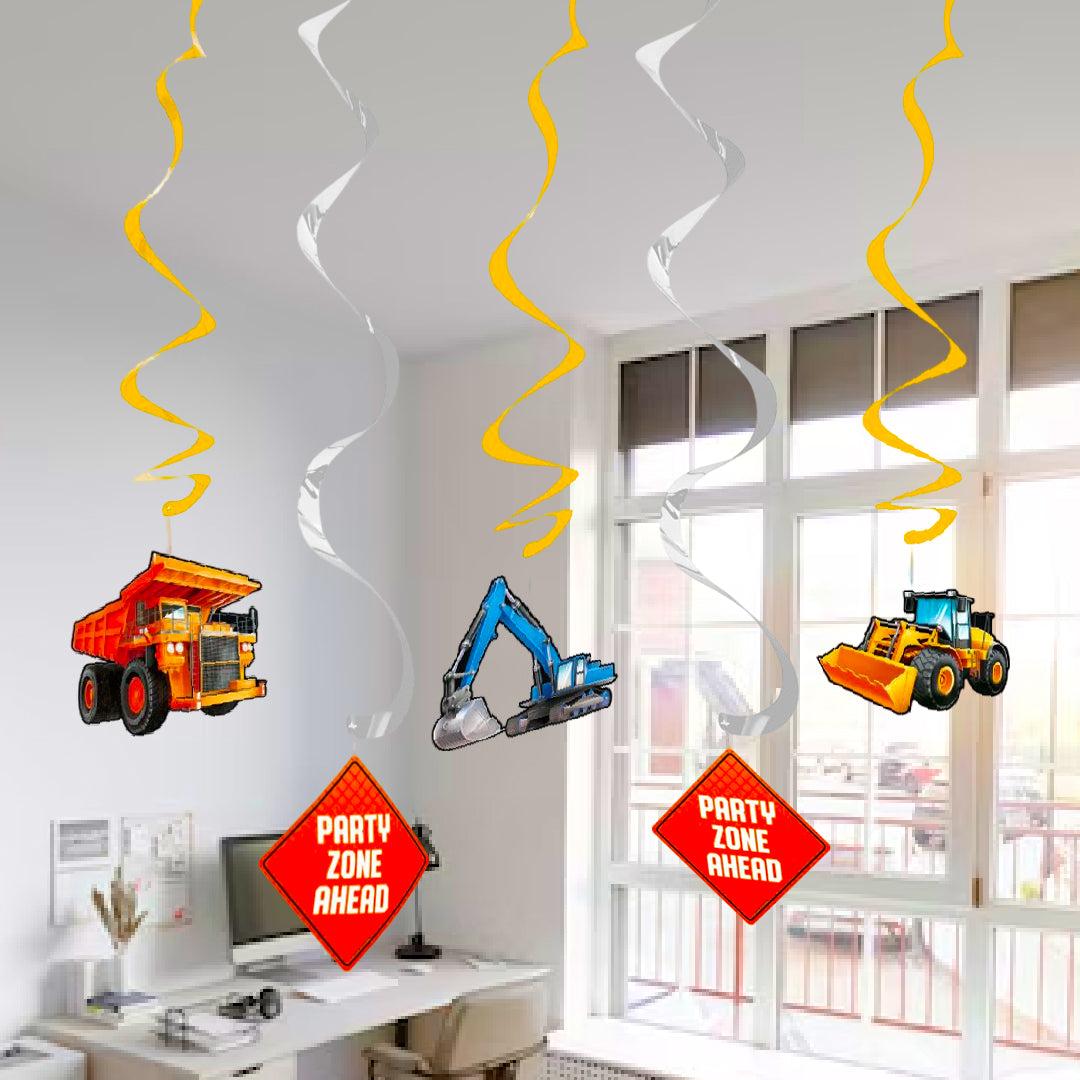Under construction Swirl Decorations - 5PC