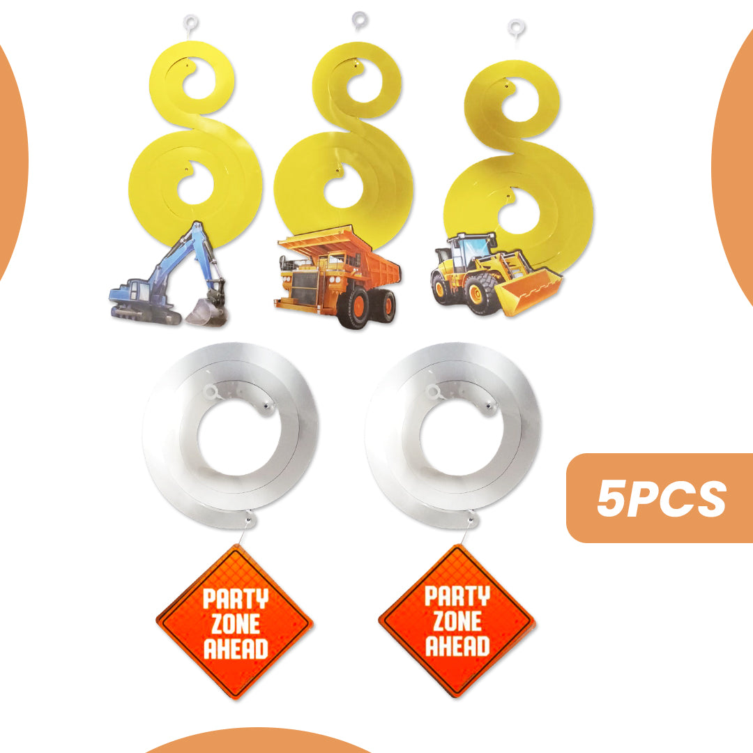 Under construction Swirl Decorations - 5PC