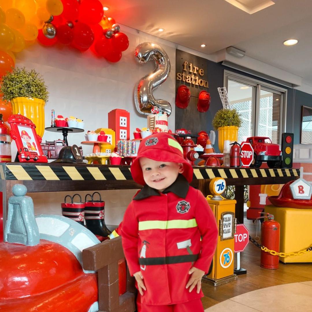 Fancy Fire Man Red Costume w/ Jacket, Pant, Hat for Kids -  Size L - Age 3-6 YRS - Set of 7