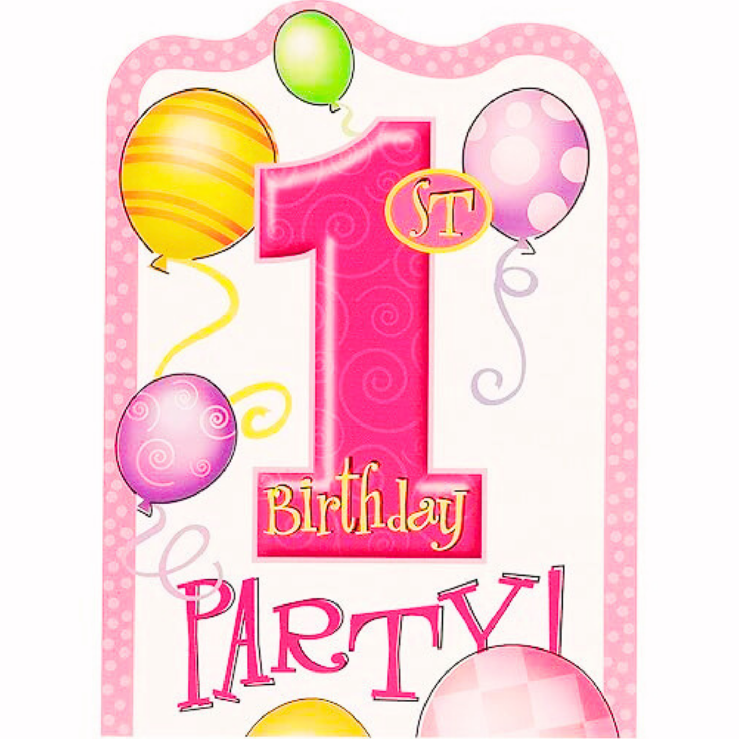 Happy 1st Birthday Princess Invites w/ Balloon Print - 8PC