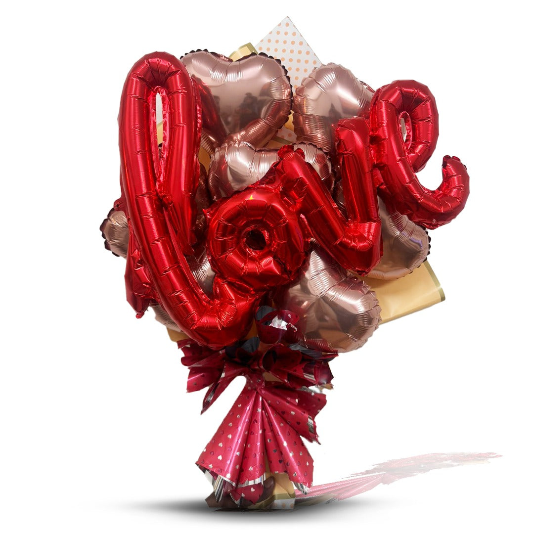 Rose Gold Heart Shape Foil Balloon Set w/ Red L-O-V-E Shaped Foil Ballon - 8PC