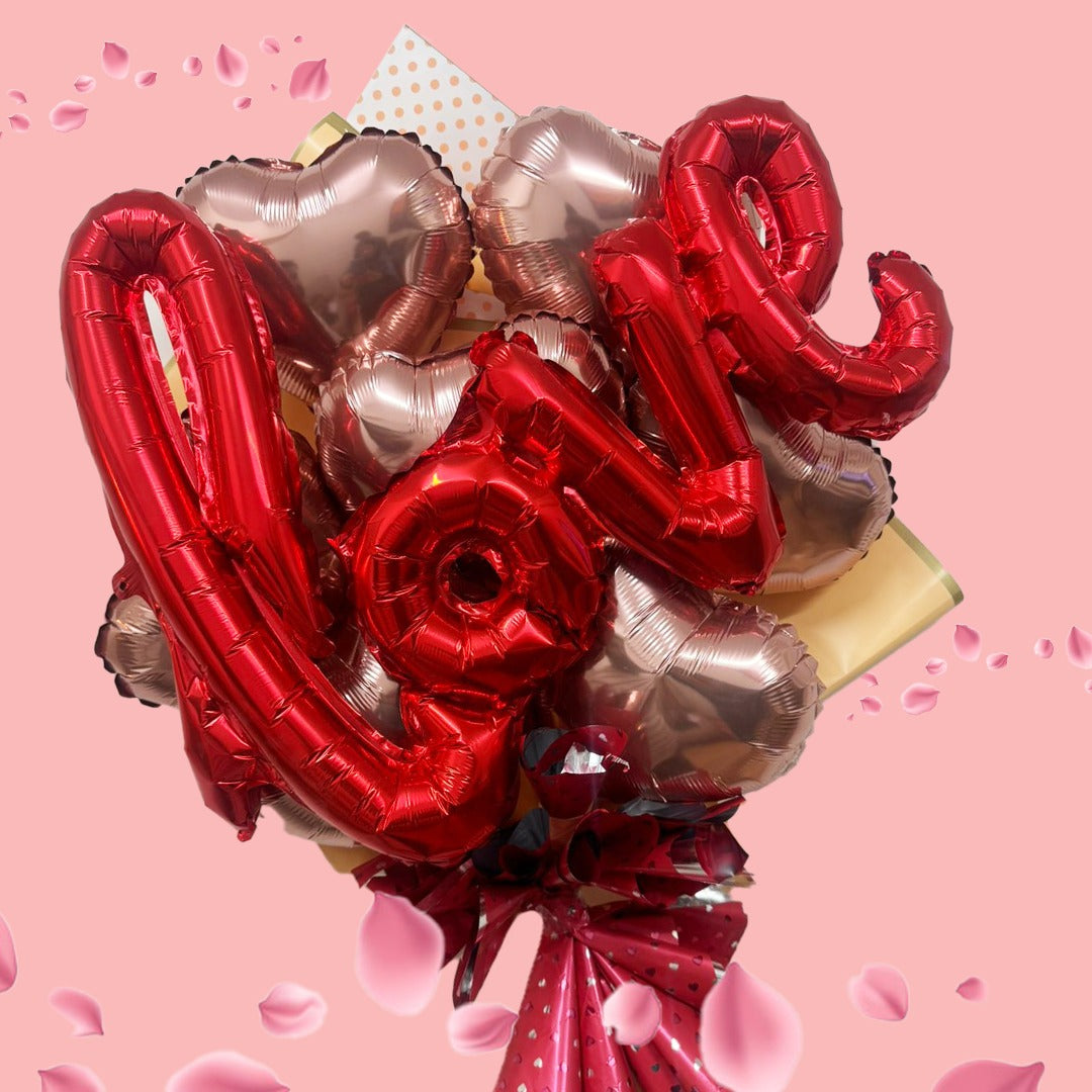Rose Gold Heart Shape Foil Balloon Set w/ Red L-O-V-E Shaped Foil Ballon - 8PC