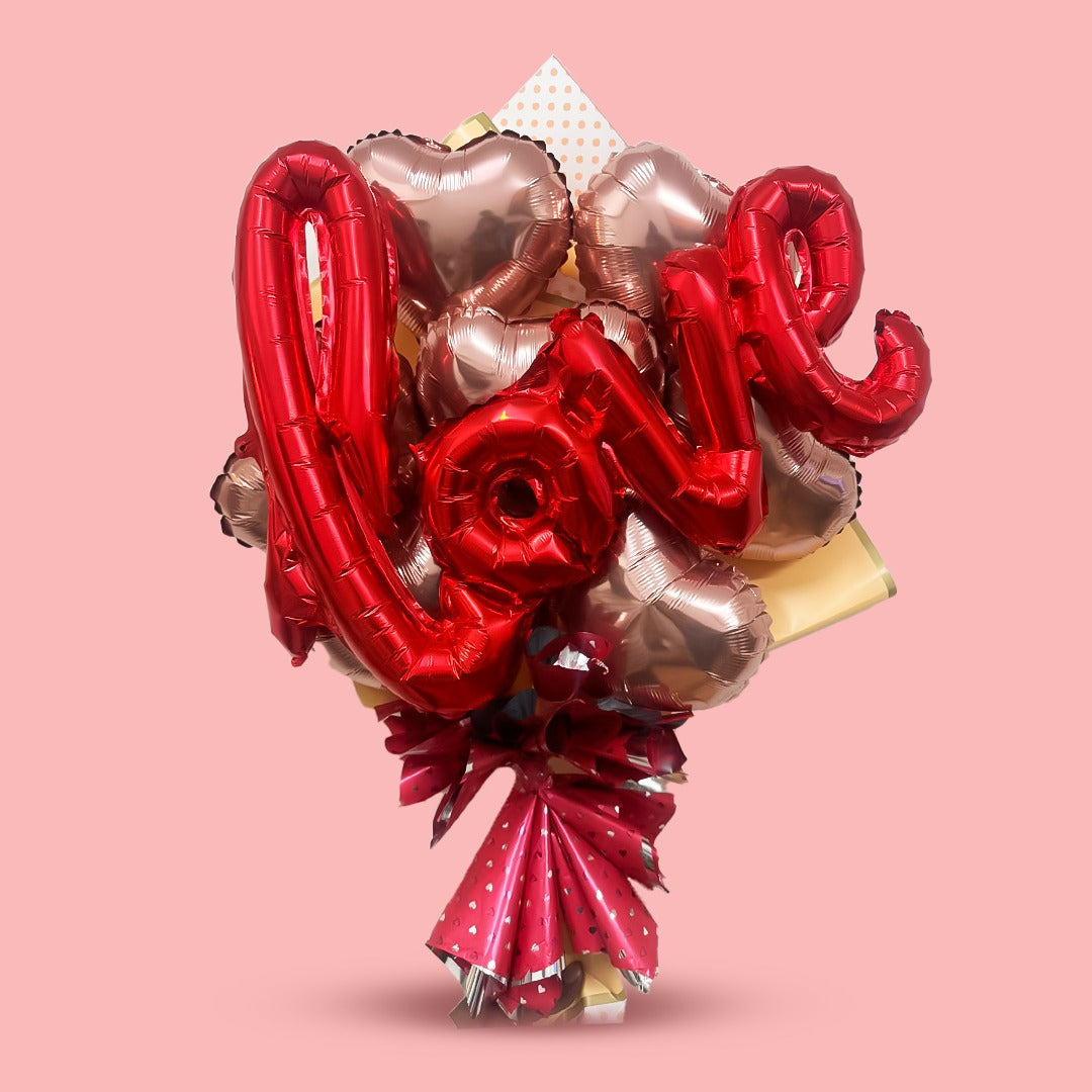 Rose Gold Heart Shape Foil Balloon Set w/ Red L-O-V-E Shaped Foil Ballon - 8PC