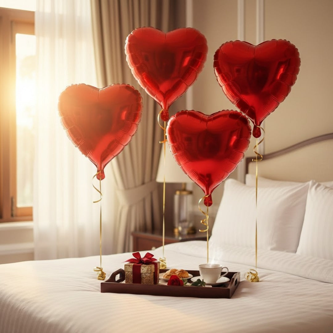 Red Heart Shape Foil Balloon Combo Pack - Helium Quality -18 inch... - Wanna Party - flat