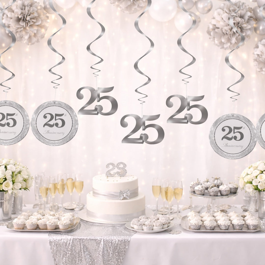 25th Anniversary Swirl Decoration - Silver Jubilee Party Decor | Wanna Party - Image 6