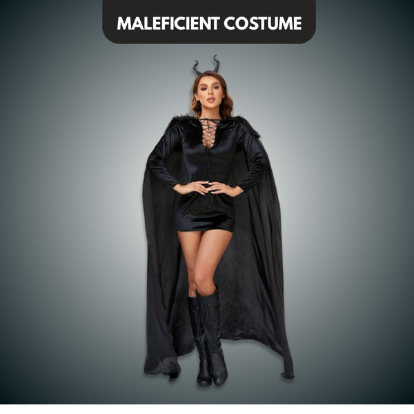 Maleficient Velvet Costume with Cape and Headband