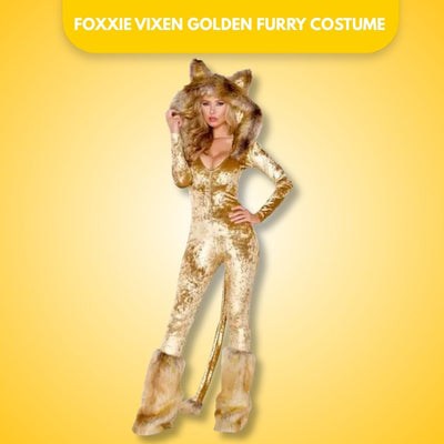 Foxxie Vixen Golden Furry Costume w/ Tail for Women for Adult Hal... - Wanna Party - front