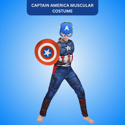 Captain America Muscular Costume with Face Mask & Shield for Kids - Wanna Party - front