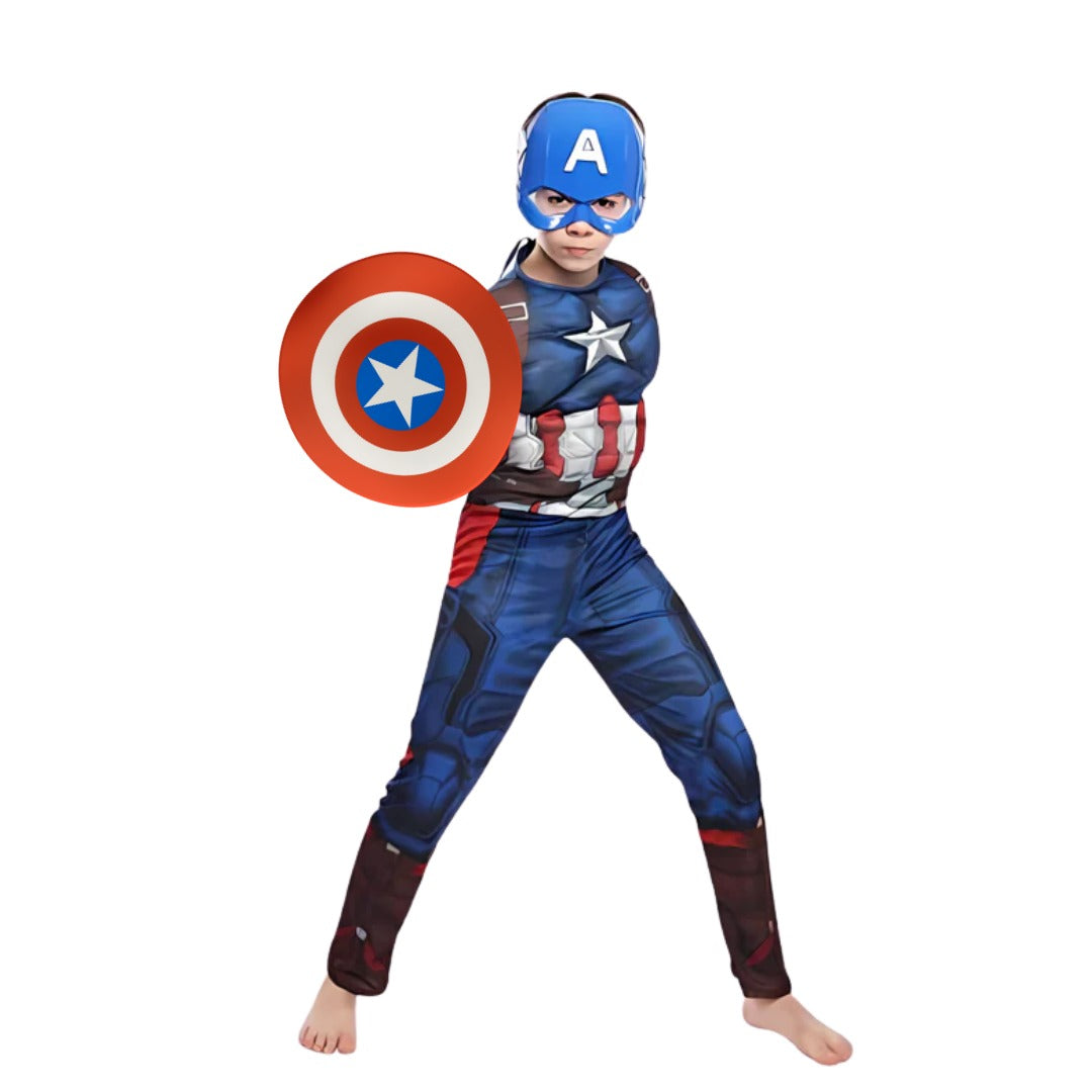Captain America Muscular Costume with Face Mask & Shield for Kids - Wanna Party - decor