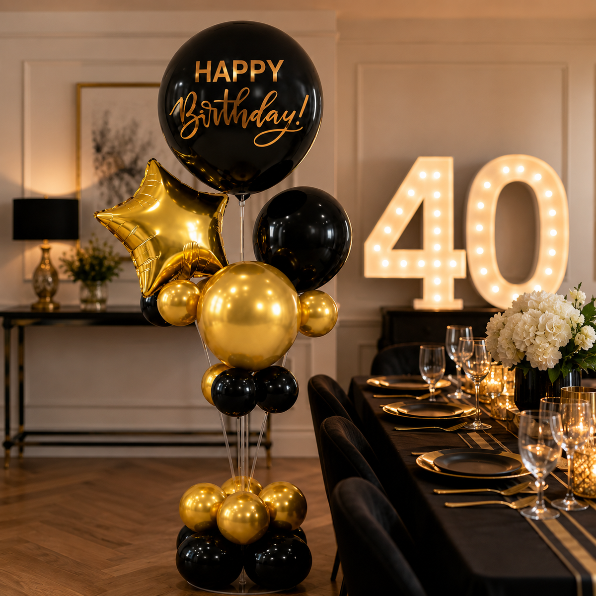 Apricot and White Retro Happy Birthday Balloon Bouquet Stand Set - 21 Pcs | Balloons with Plum Blossom Base, Holder and Fiber Rods | Birthday Table Centerpiece Decoration for Kids Adults Party - 1 Set