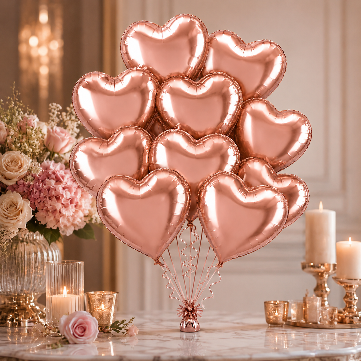 Rose Gold Heart Shaped Balloons 9 inches - 10PC