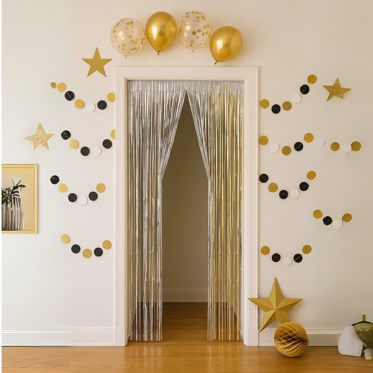 Silver Curved Effect Foil Curtain for Ceiling Decoration - 15FT X 1 FT - 1PC