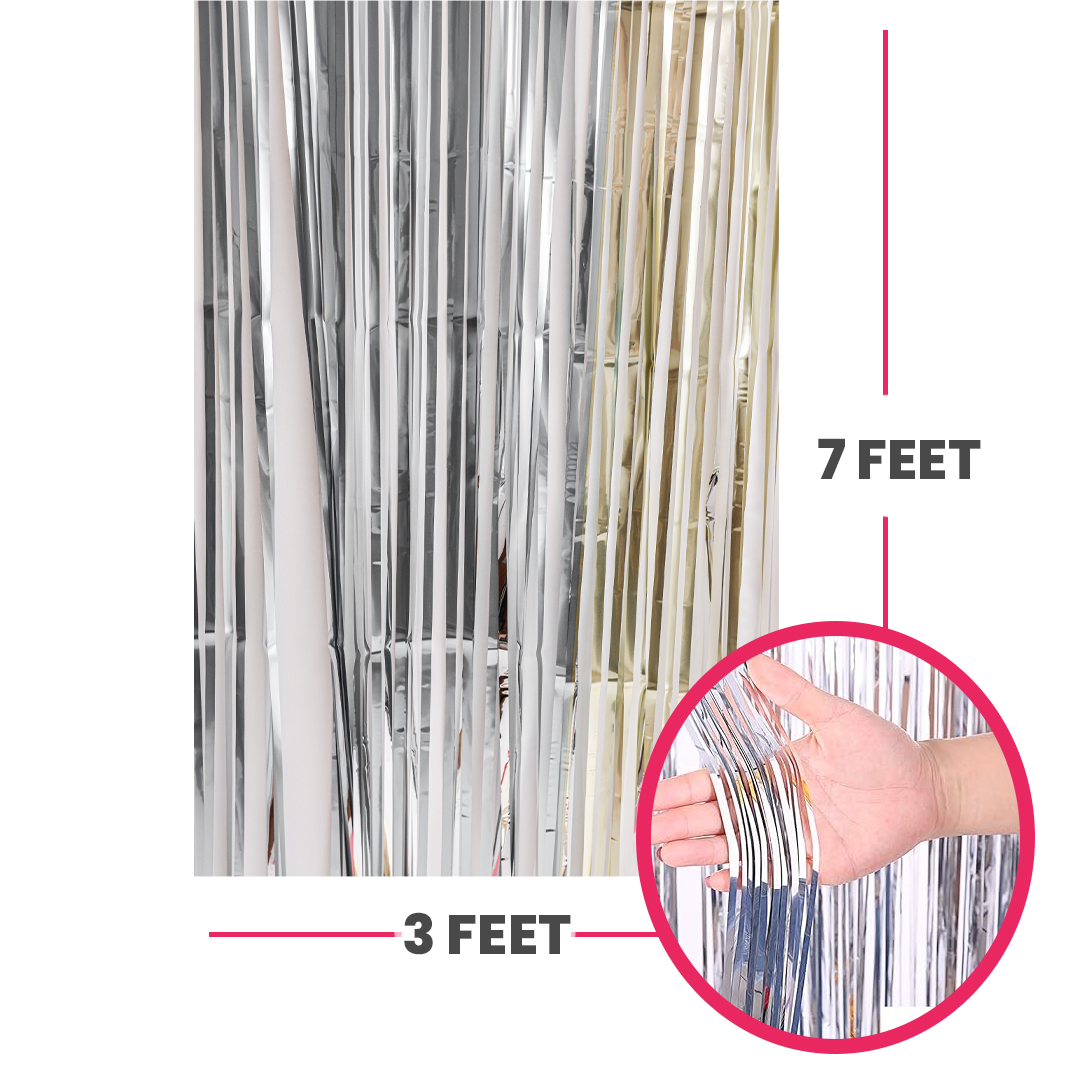 Silver Curved Effect Foil Curtain for Ceiling Decoration - 15FT X 1 FT - 1PC