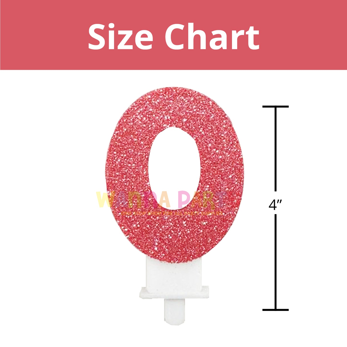 Number 0 Candle Red Glitter - 1PC