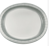 Silver Shimmering Oval Platter Plates - 12 inches - 8PC