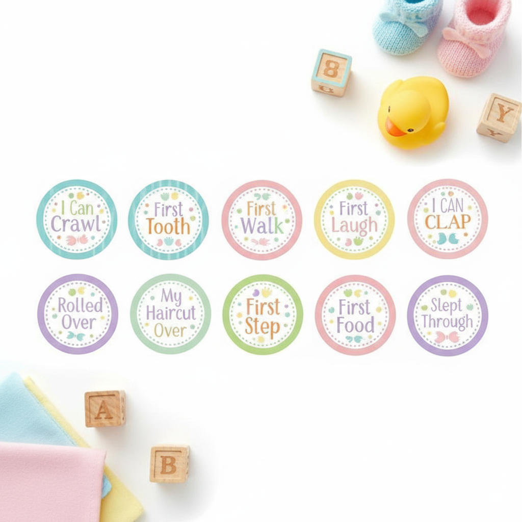 Baby milestone stickers 12pc flat lay product shot