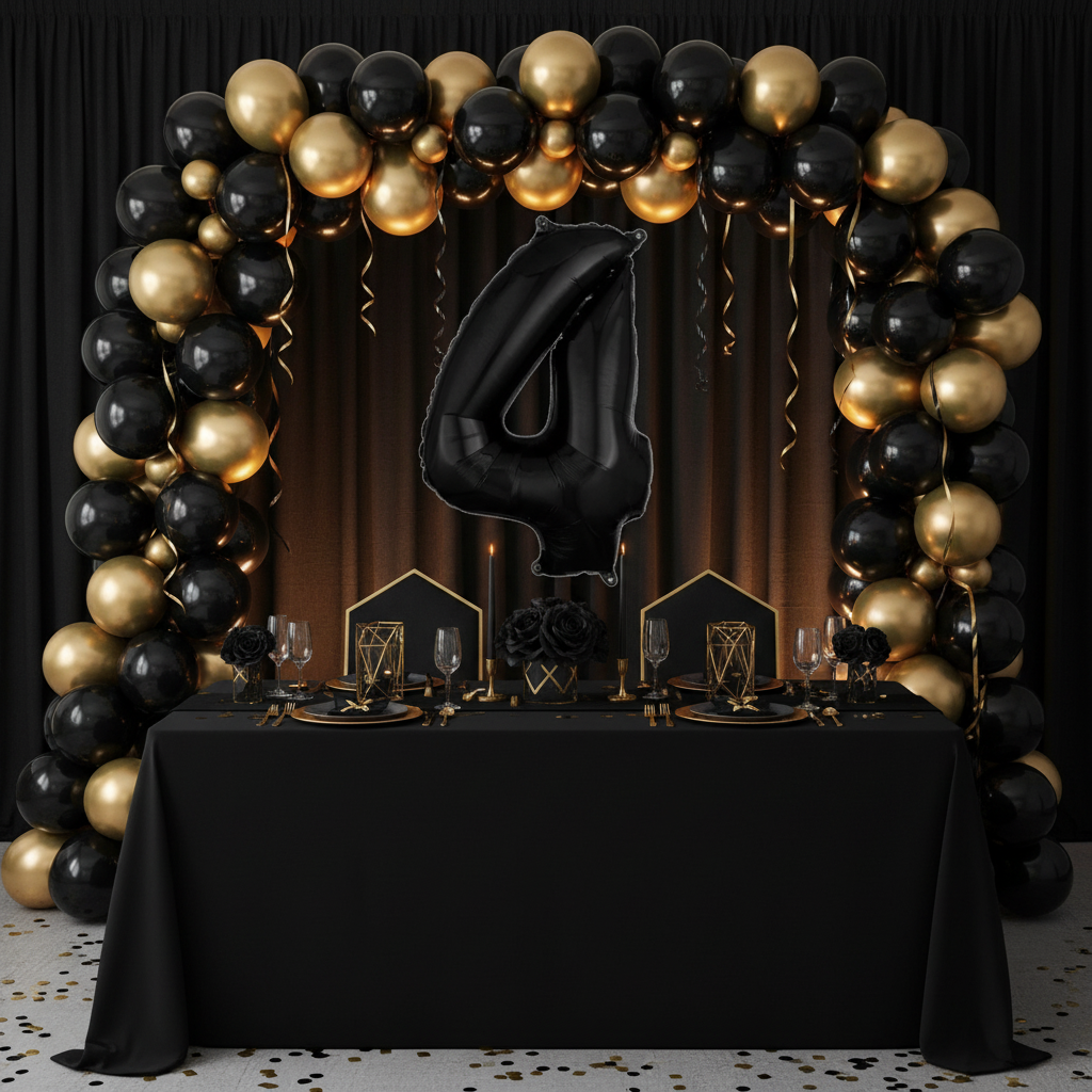 Black Number 4 Balloon - Milestone Photo Backdrop