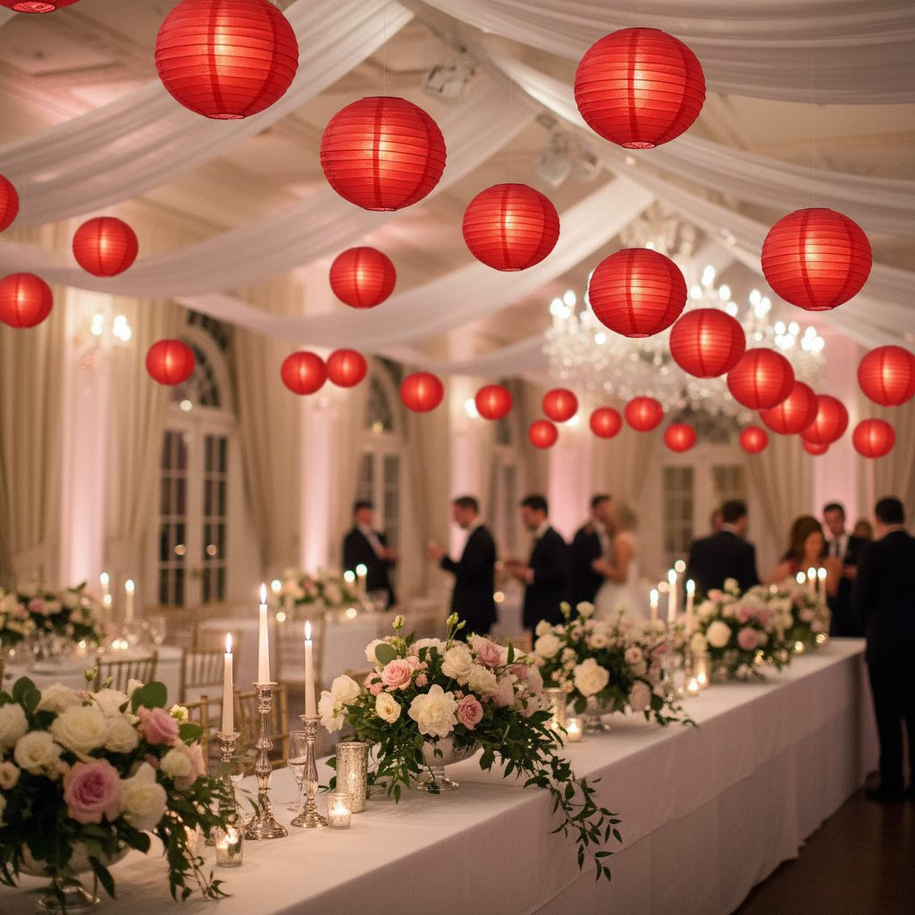 Red Round Paper Lanterns Small at Wedding Bridal Shower Venue