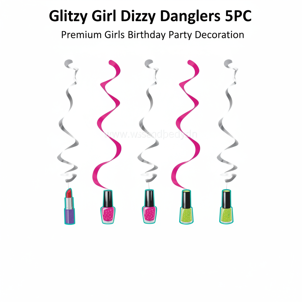 Glitzy Girl Spa Party Swirl Danglers 5PC - Birthday Decor | Wanna Party - Image 5
