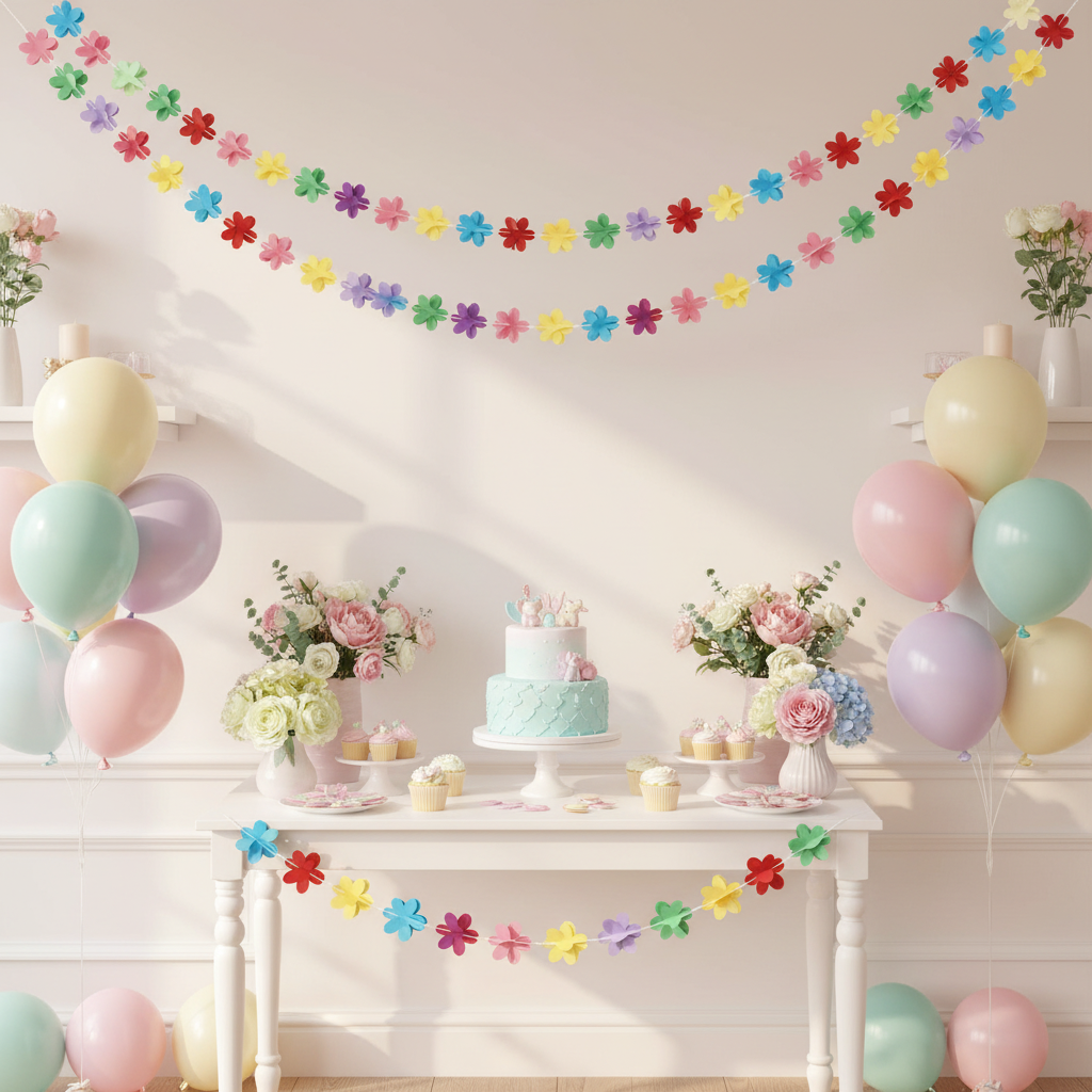 Multicolor 3D Flower Garland at Baby Shower