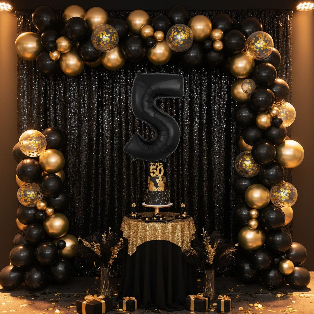 Black Number 5 Balloon - Milestone Photo Backdrop