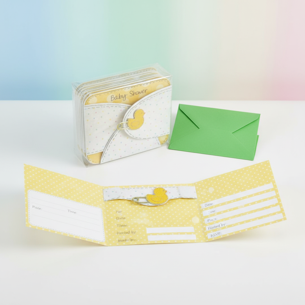 Baby Diaper Jumbo Baby Shower Invitations Open with Green Envelopes