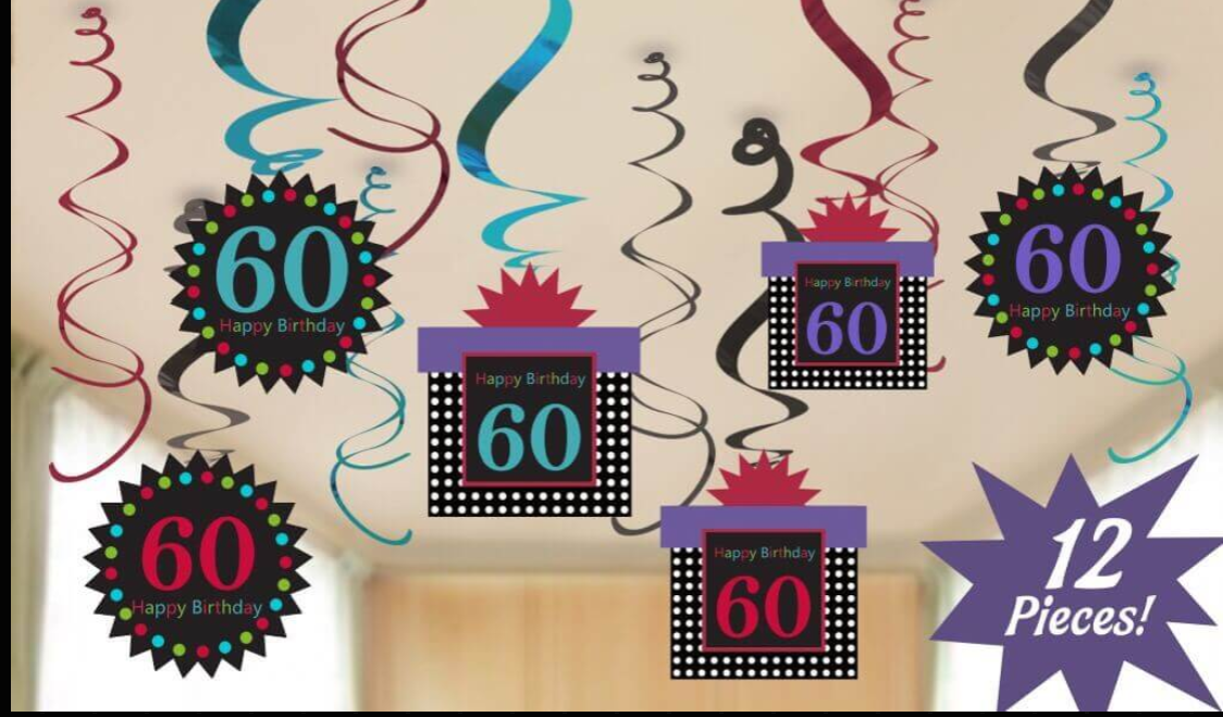 60th Birthday Swirl Decoration 12PC - Hanging Party Decor | Wanna Party - Image 3