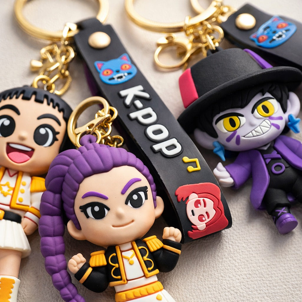 Kpop Demon Hunters Cartoon Keychains for Boys and Girls - Set of 4