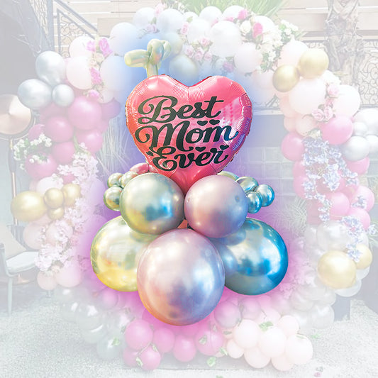 Best Mom Ever Heart Shaped Balloon Bouquet - Air Filled