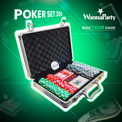 Poker Set w/ Chips for Card Night / Poker Theme Party - 300 Chips - Wanna Party - front view