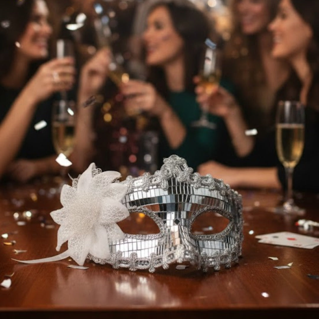 Silver Rectangle Sequin Mask with Net