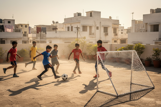 Kids Playing Soccer with Portable Goal