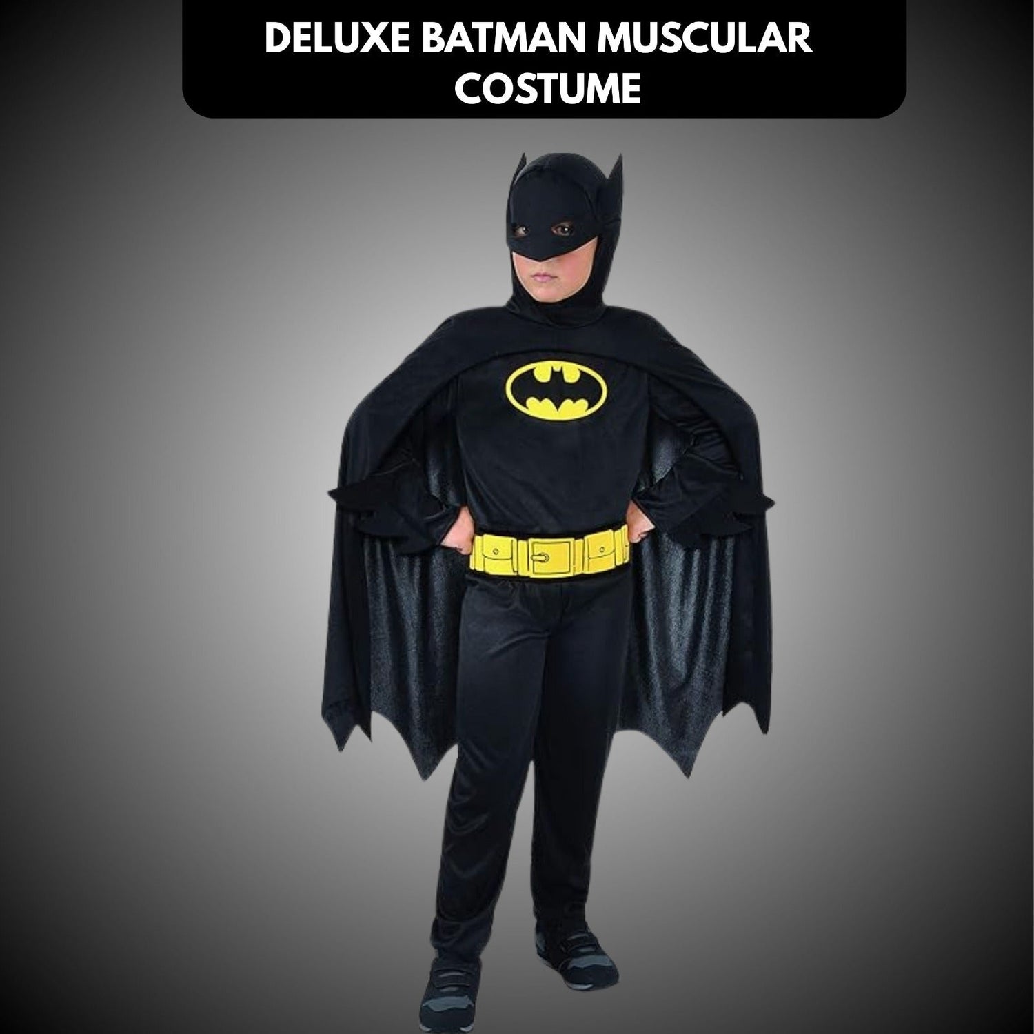 Deluxe Batman Muscular Costume with Mask for Kids - Superhero Fan... - Wanna Party - front