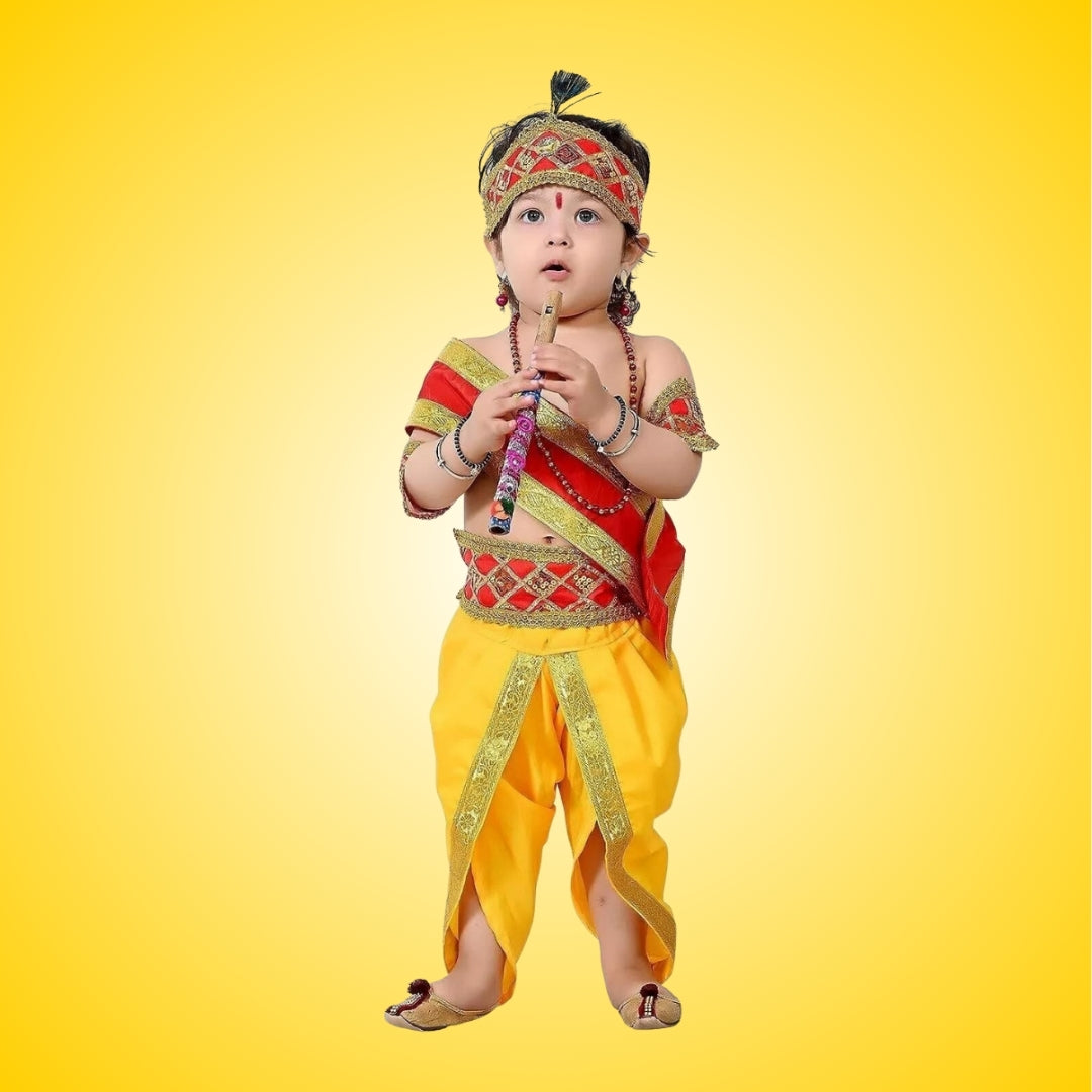 Fancy Shri Krishna Dress for Kids with Dupatta - 9PC