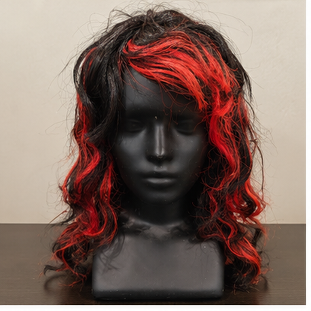 "Black & Red Highlight Body Wave Wig | Long Wavy Cosplay Wig for Halloween, Fancy Dress & Theme Parties  "