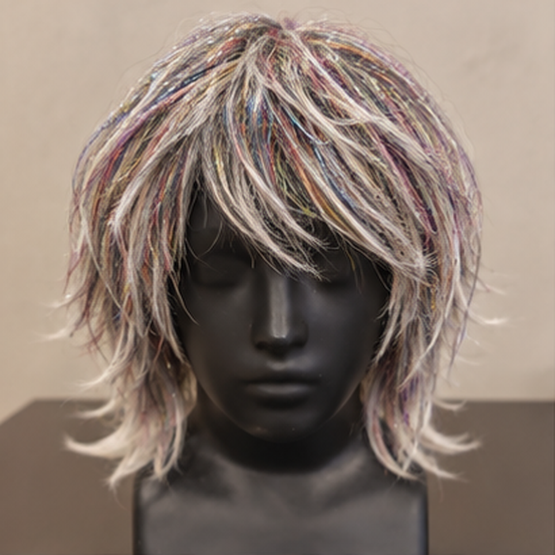 Grey & Silver Sparkly Hair Wig for Halloween, Cosplay & Fancy Dress Parties