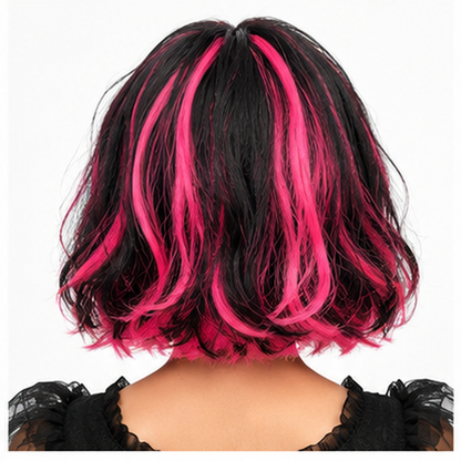 "Hot Pink & Black Blunt Cut Wig | Two-Tone Cosplay Fancy Dress Wig for Halloween, Theme Parties & Costume Events  "