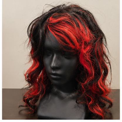 "Black & Red Highlight Body Wave Wig | Long Wavy Cosplay Wig for Halloween, Fancy Dress & Theme Parties  "