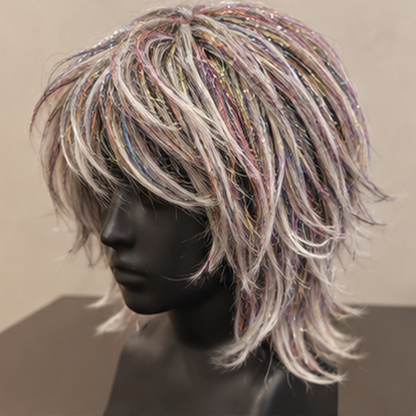 Grey & Silver Sparkly Hair Wig for Halloween, Cosplay & Fancy Dress Parties