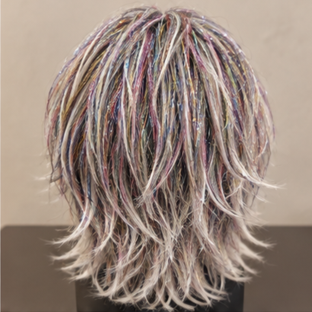 Grey & Silver Sparkly Hair Wig for Halloween, Cosplay & Fancy Dress Parties